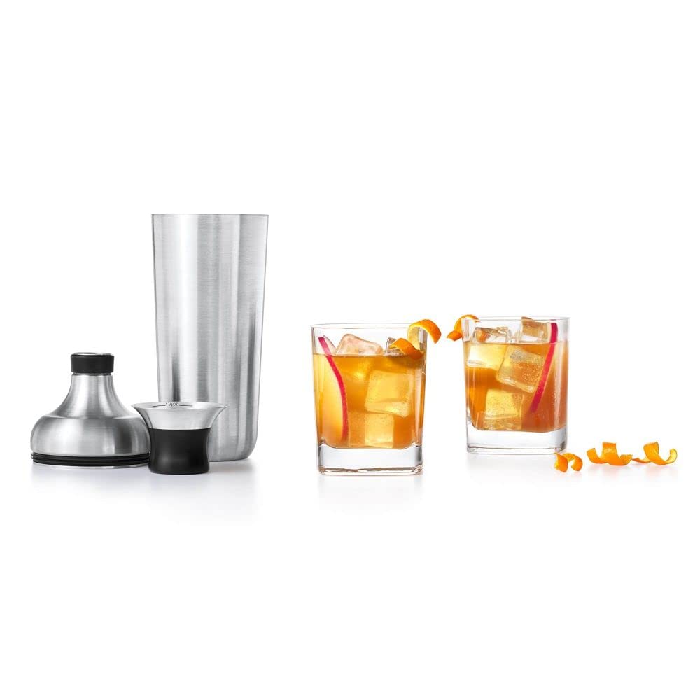 OXO action shot pouring cocktail to show smooth strain and no spills