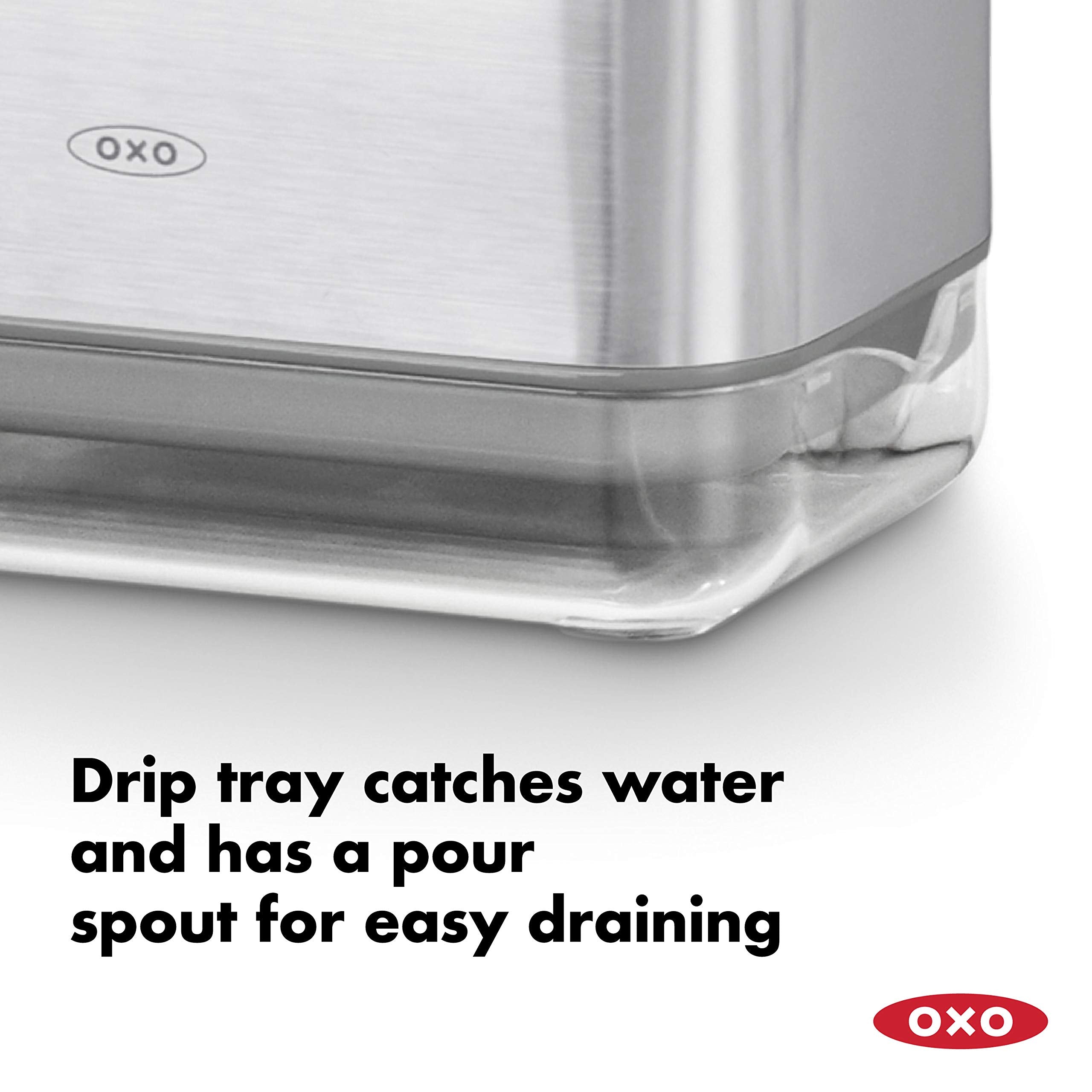 OXO side profile showing height and shape fits alongside most kitchen sinks