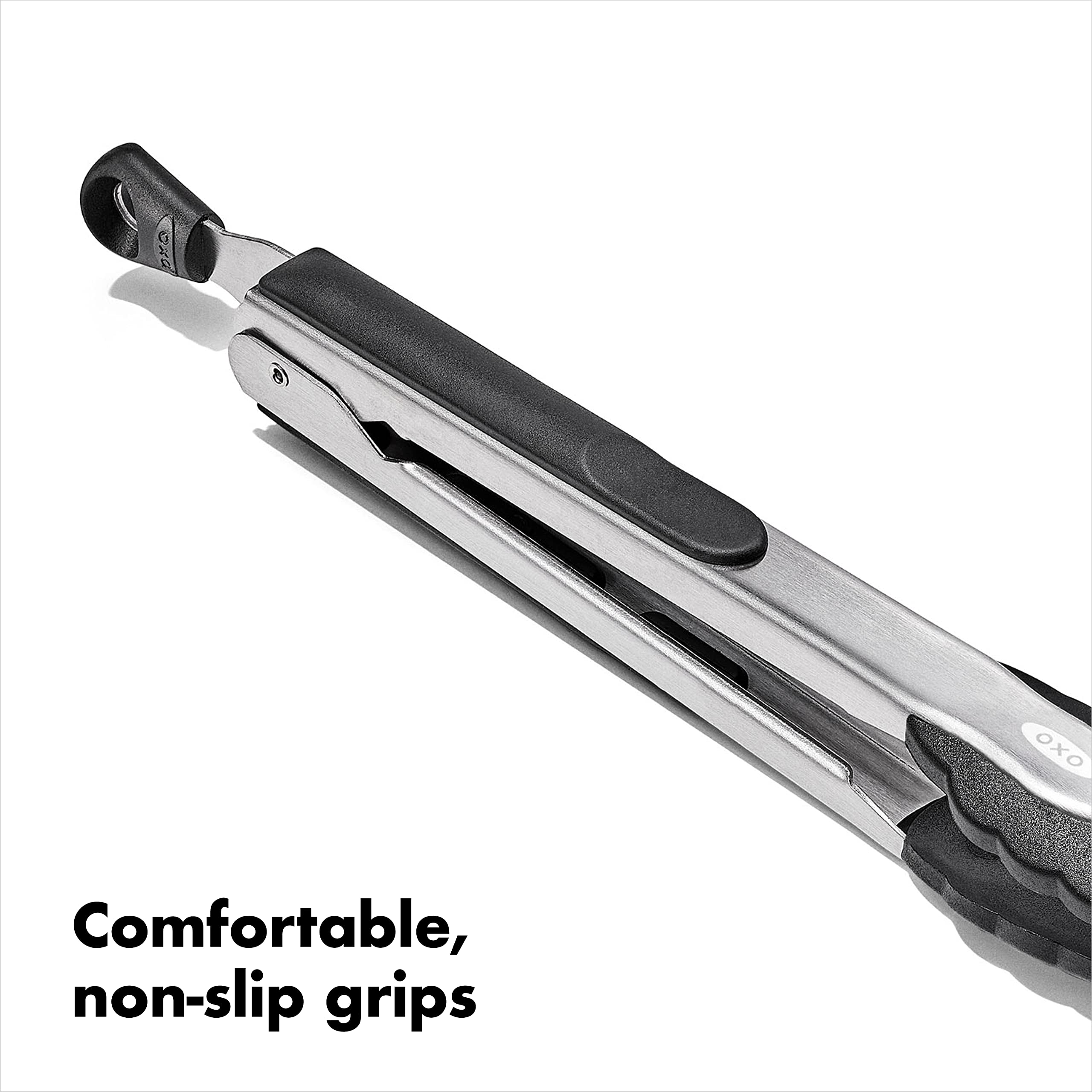 OXO 9- and 12-inch tongs side-by-side showing scale and length options