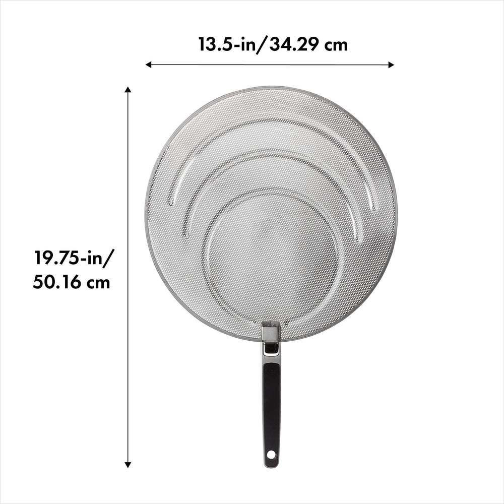 OXO Good Grips folded-handle resting over pan handle for compact storage and safety