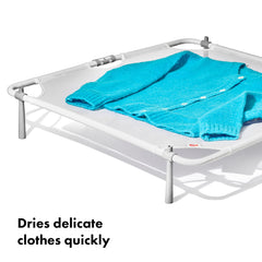 OXO offset legs detail showing how rack fits on countertops and machines