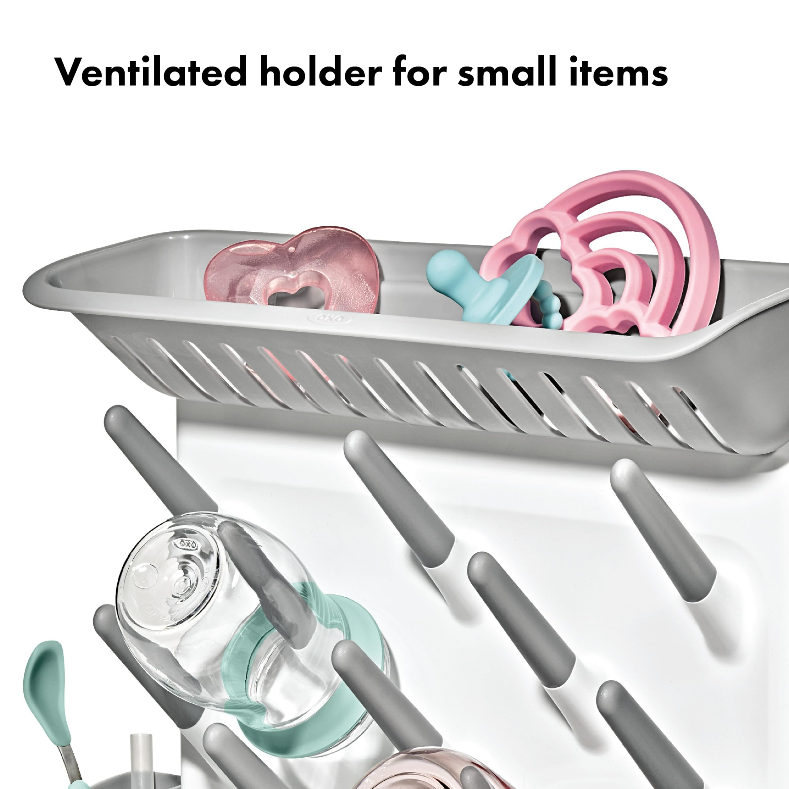 OXO Tot pulled-out bottom tray adding extra drying surface on demand