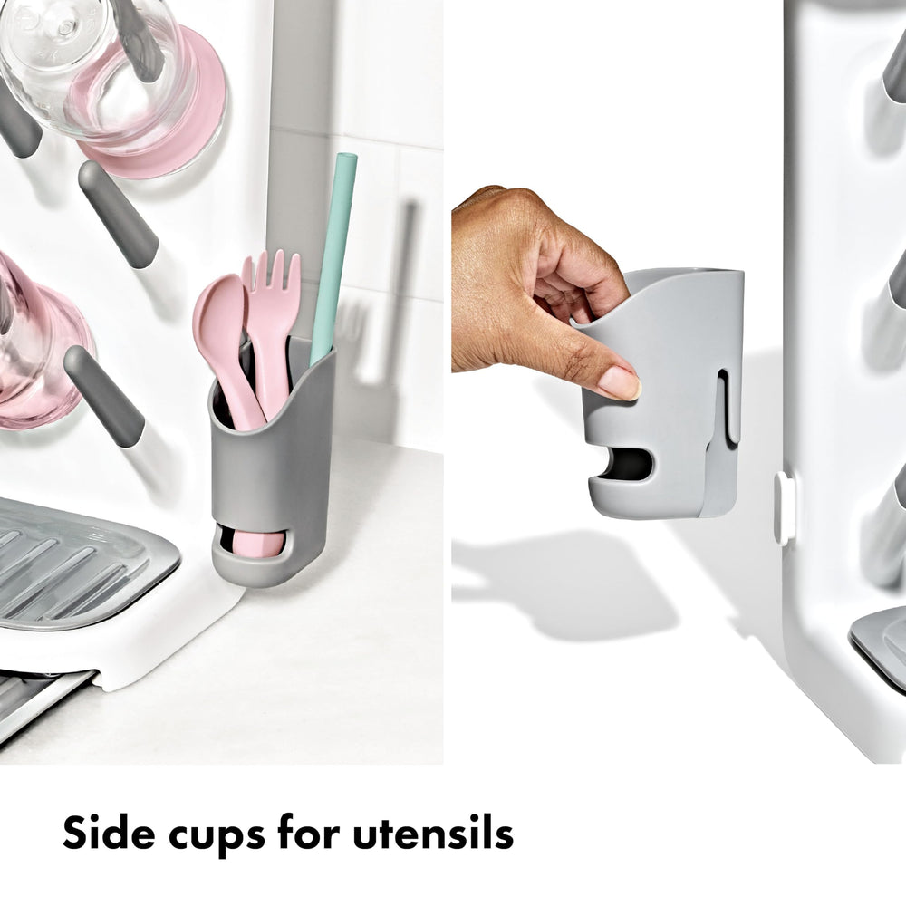 OXO Tot tray ribs and corner drain for faster water removal benefit