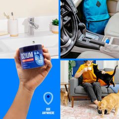 Ozium on a bathroom shelf providing discreet odor control and freshness