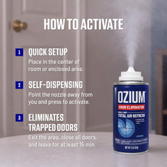 ozium car fogger size and scale beside car seat for portability benefit