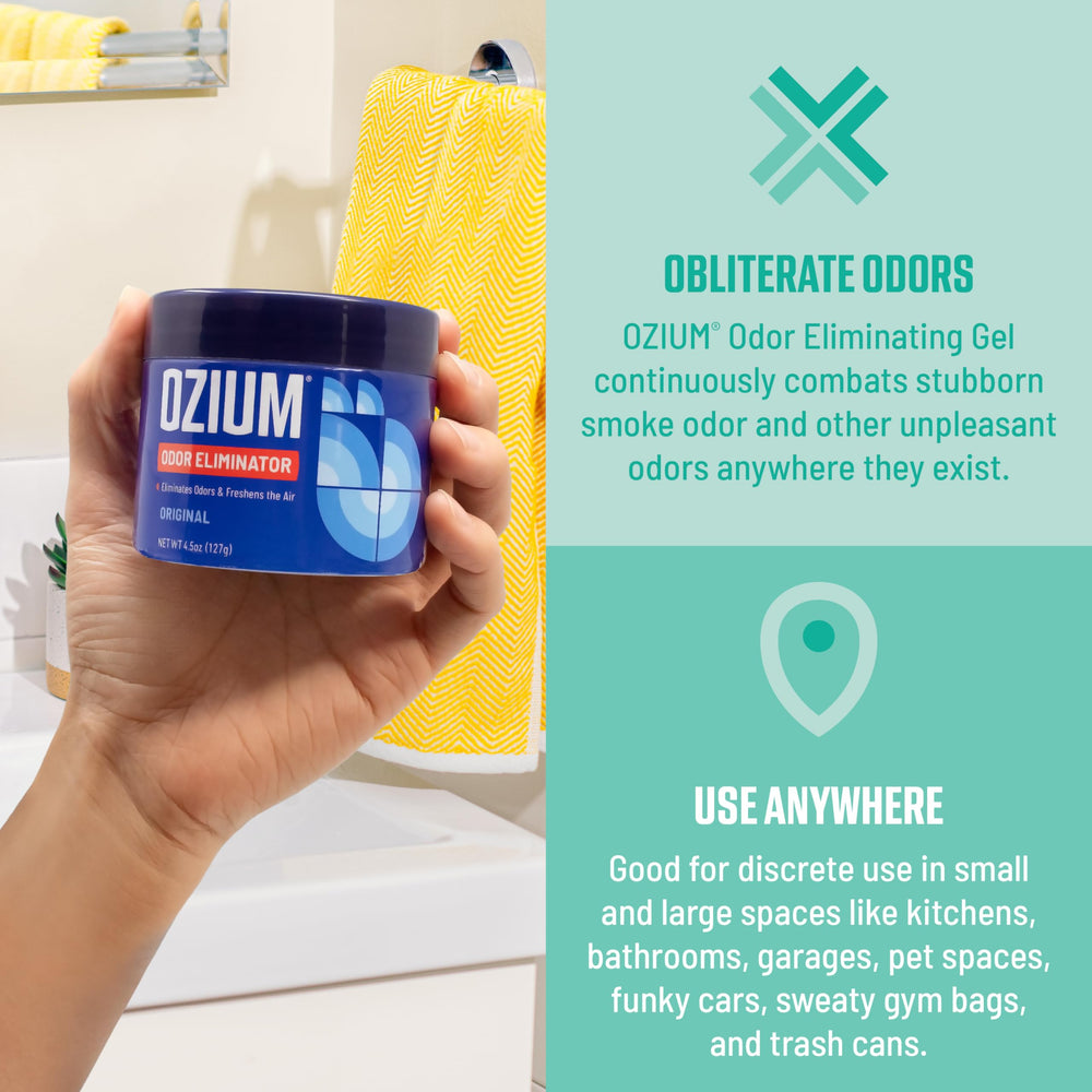 Ozium placed in a car cupholder controlling odors while driving