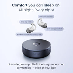 Ozlo earbud in ear on side sleeper demonstrating flush, non-protruding fit