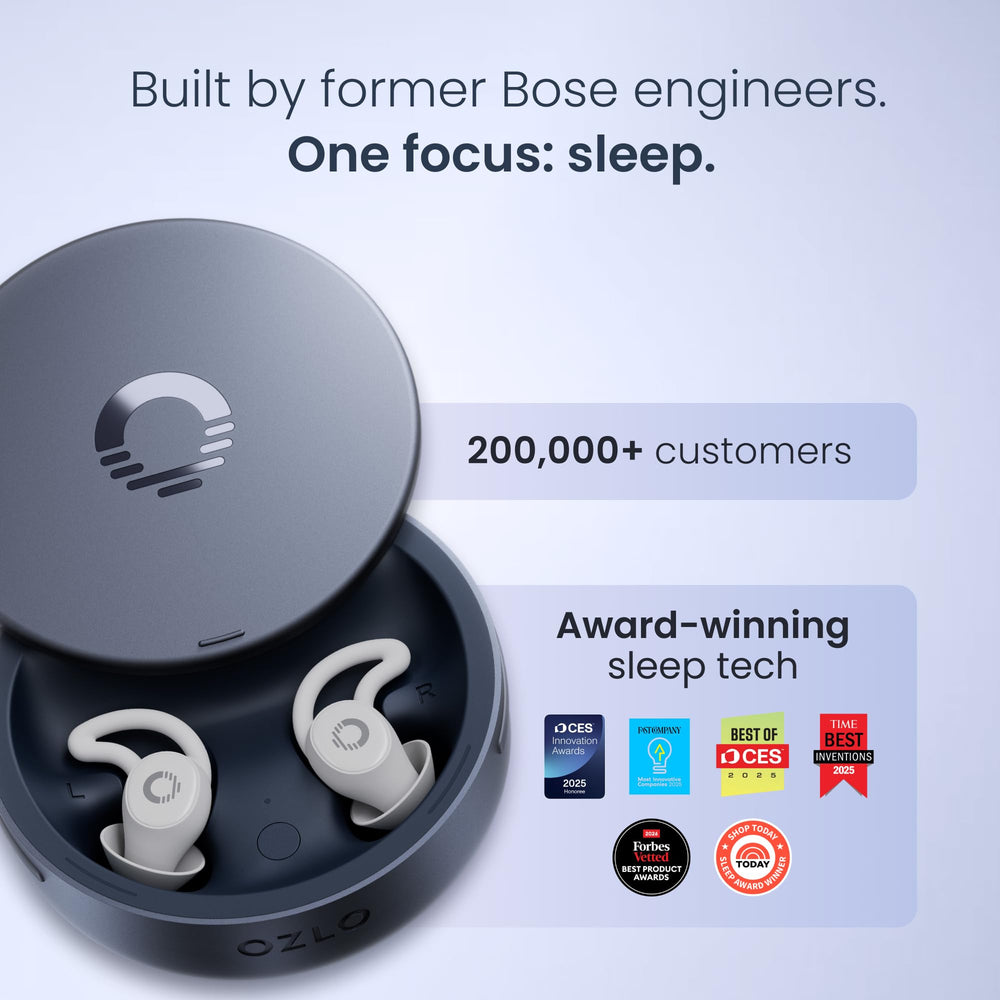 Ozlo earbuds next to coin for scale showing compact, lightweight design advantage
