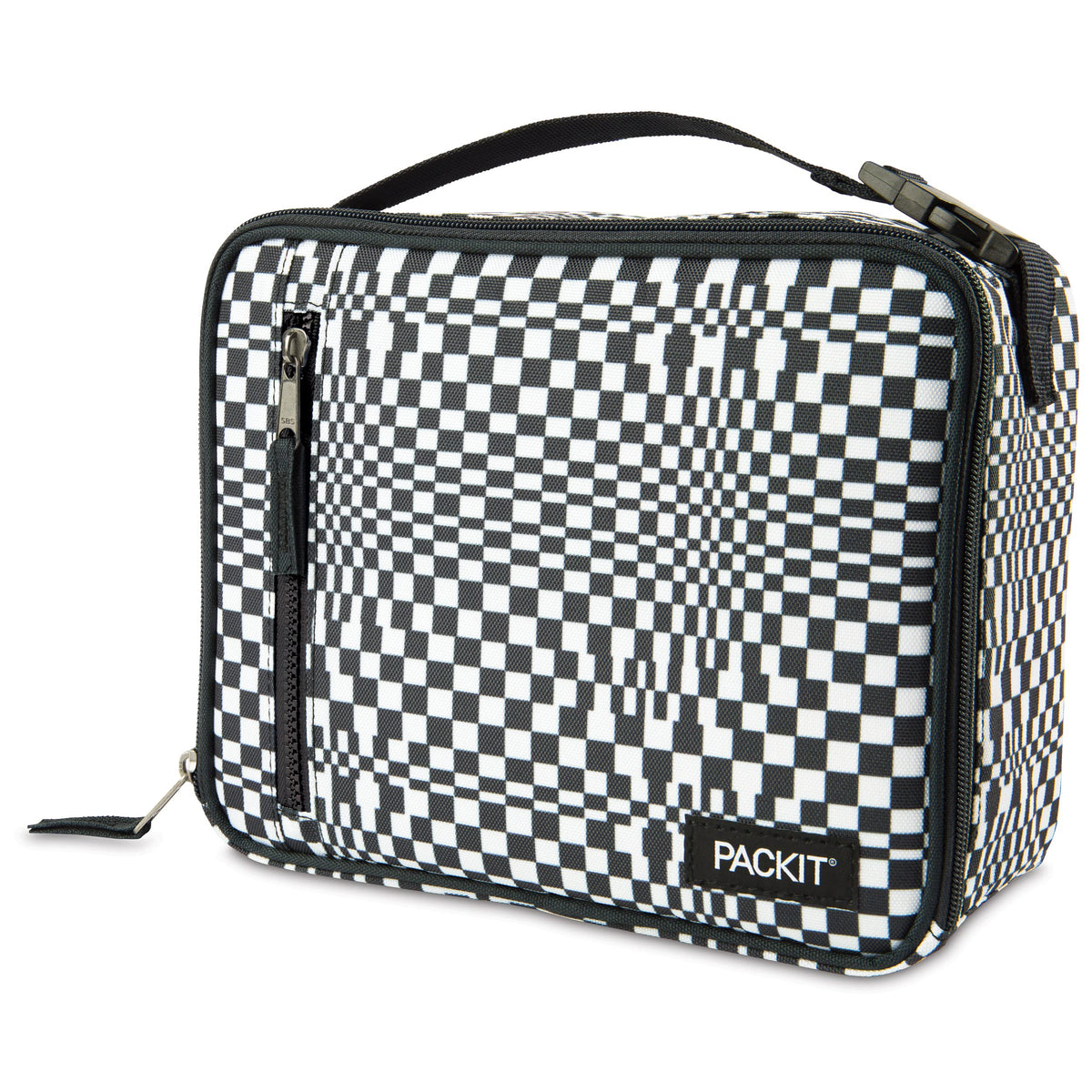 PackIt checked out front view showing pattern and carry handle for stylish portability