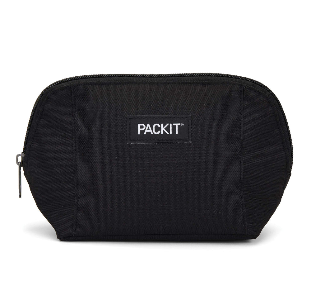 PackIt Snack Bag front view showing compact black pouch and easy carry benefit