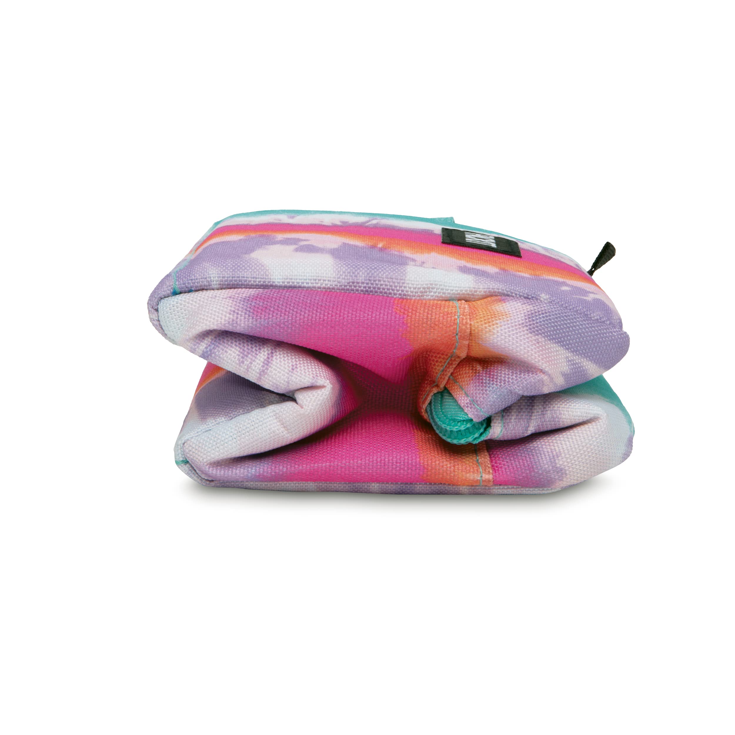 PackIt Tie Dye Sorbet buckle handle clipped to backpack demonstrating easy hands-free transport
