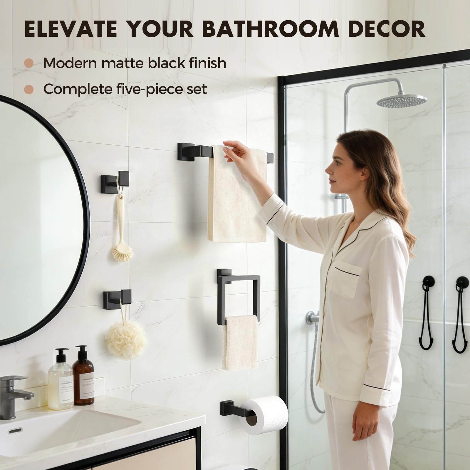 PAHSFS lifestyle bathroom styling showing coordinated hardware and modern aesthetic