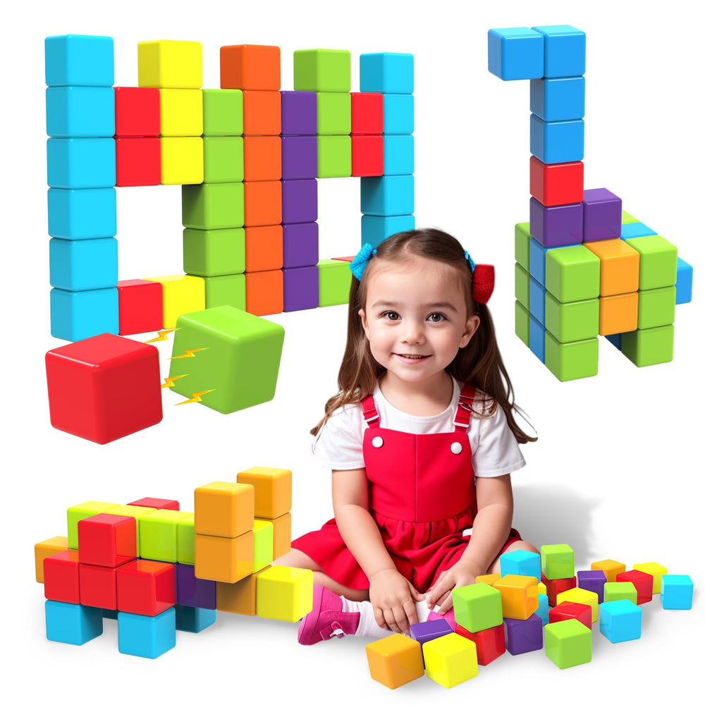 Pairez Toys front packaging showing colorful magnetic stacking cubes and benefits