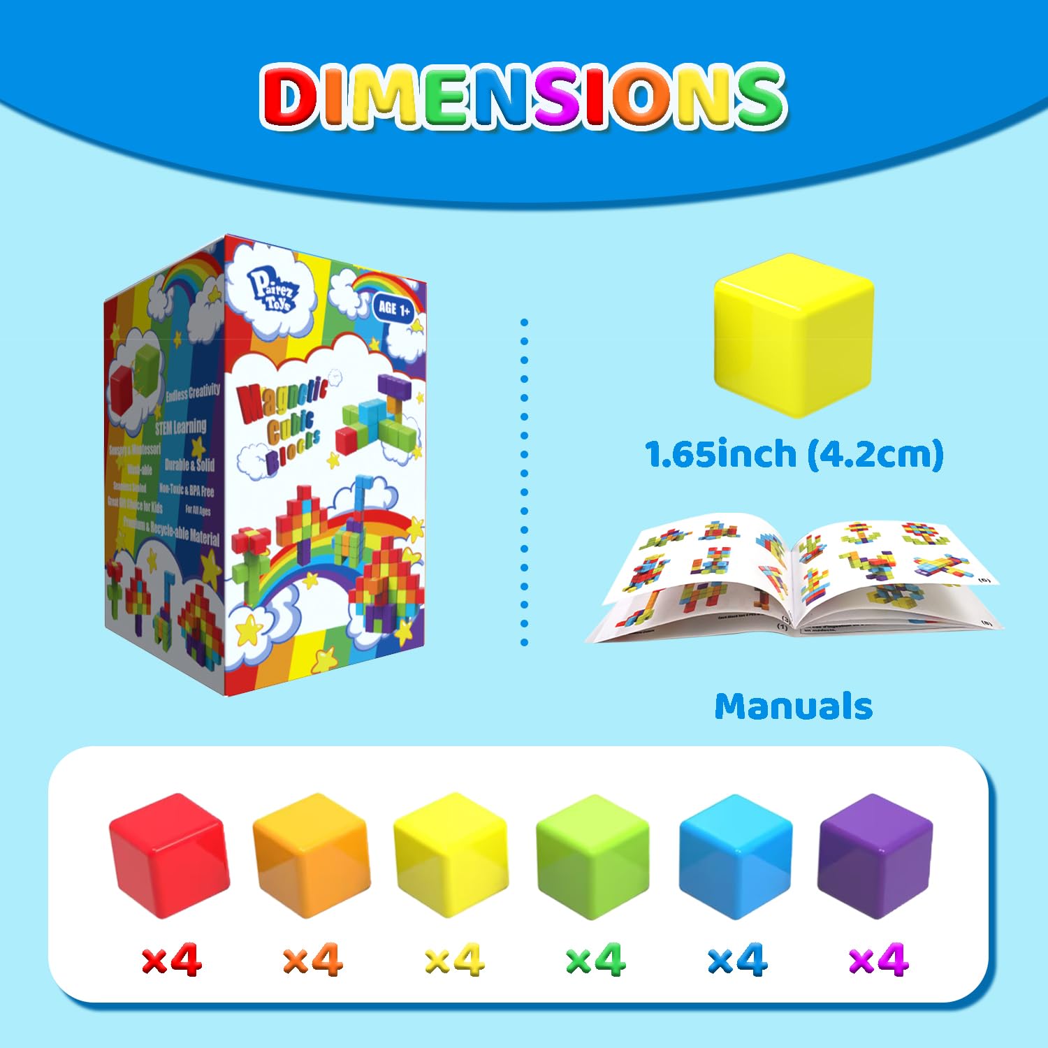 Pairez Toys idea booklet beside built animals showing guided creativity