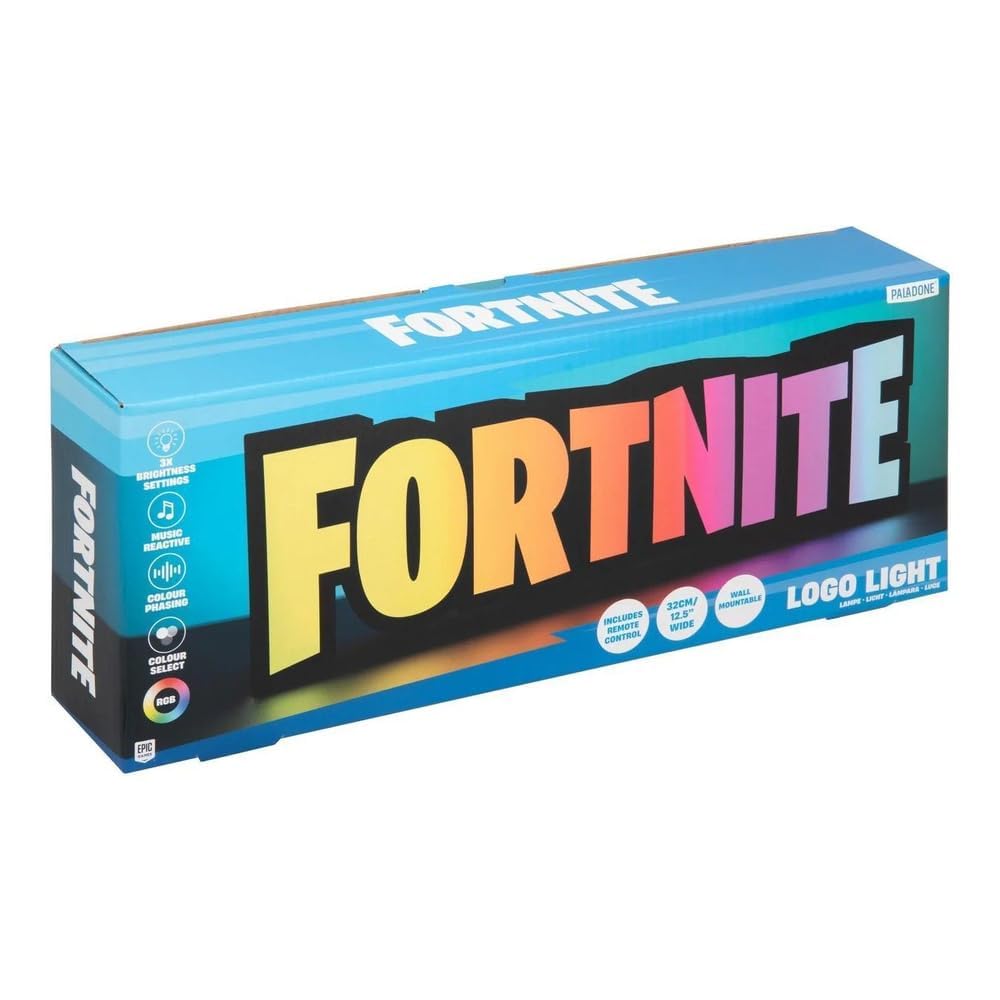 Paladone Fortnite front view showing logo with vivid RGB glow for atmosphere