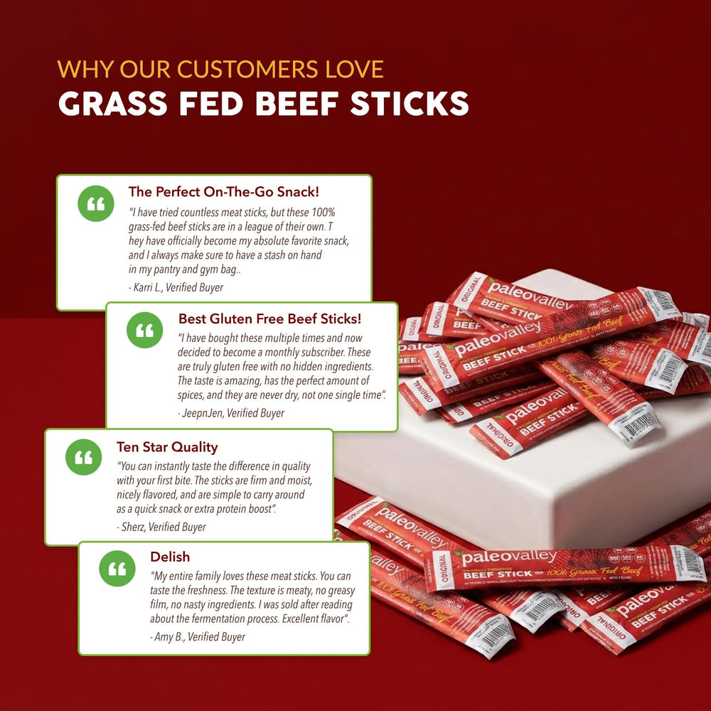 Paleovalley beef stick with bite exposed showing tender interior
