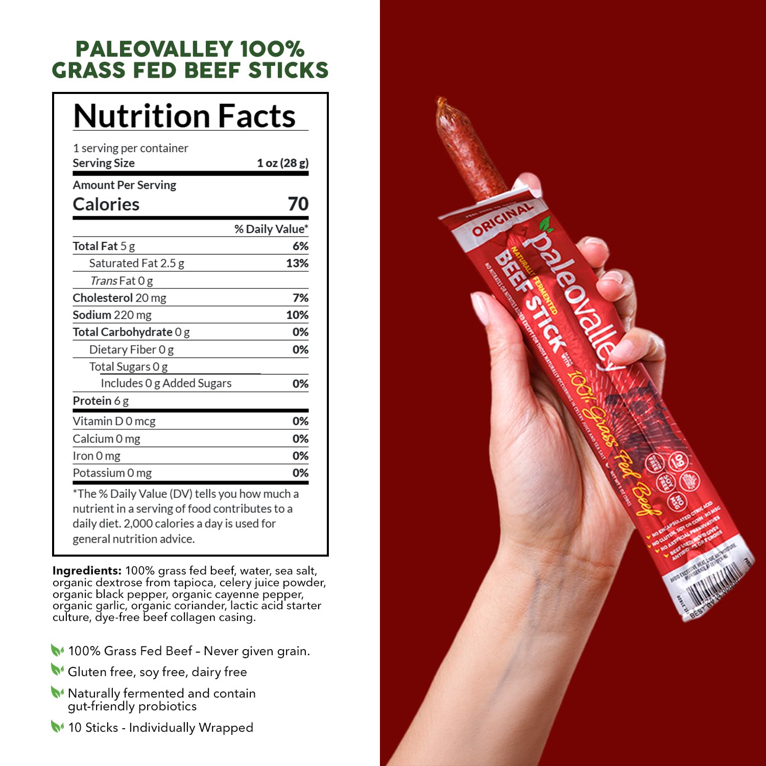 Paleovalley close-up of beef stick texture highlighting savory quality