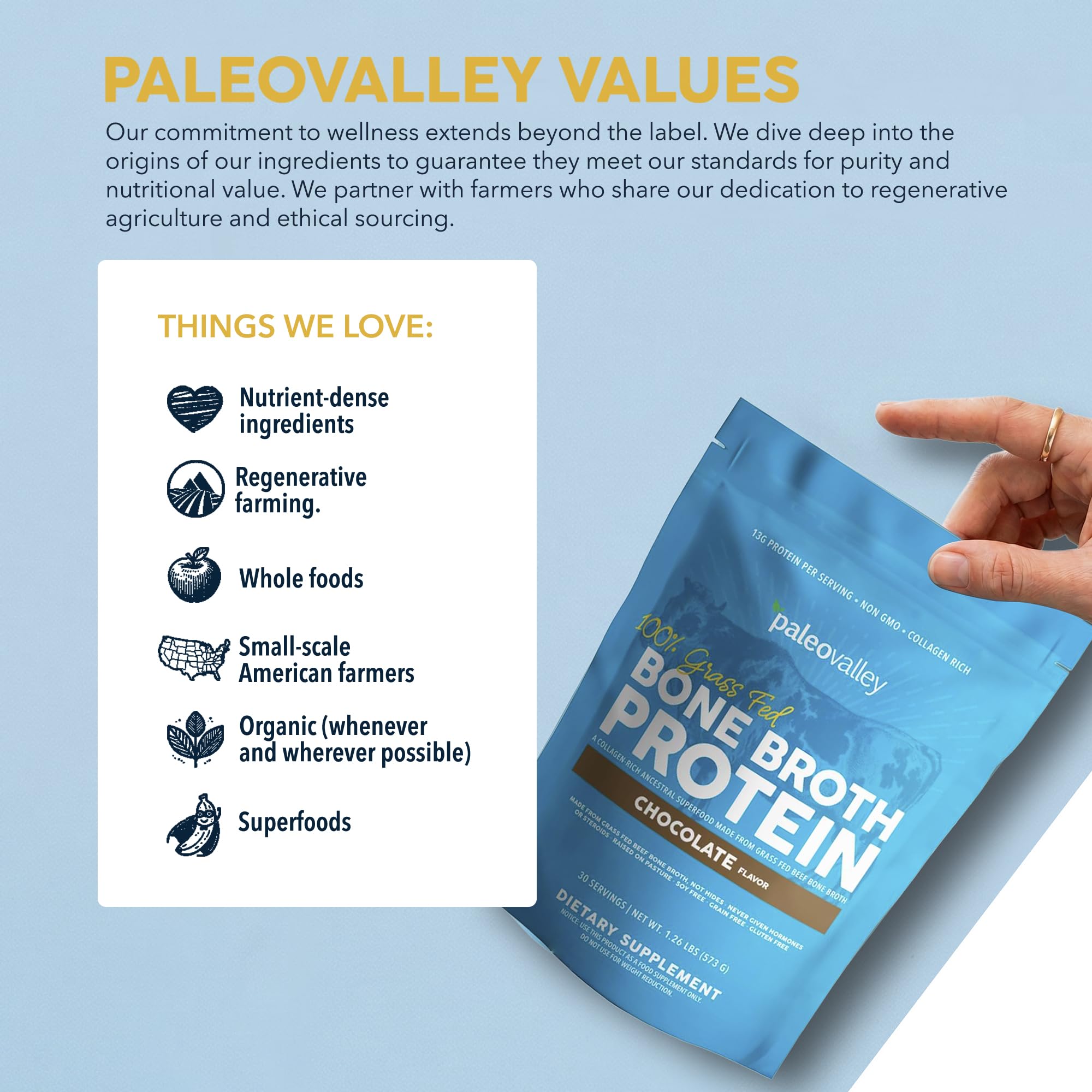 Paleovalley product label and nutrition facts showcasing transparent sourcing details