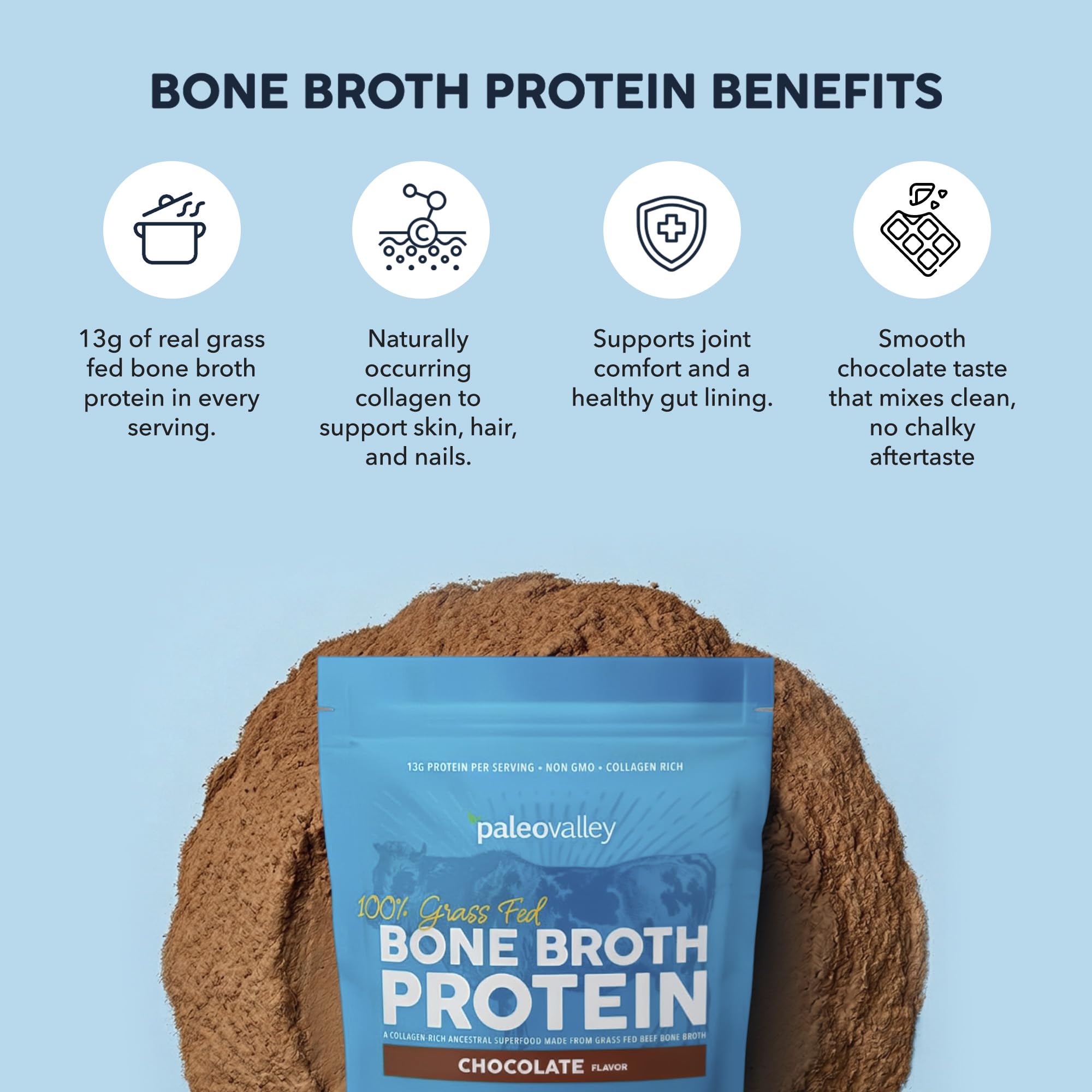 Paleovalley open can with powder visible highlighting easy scoopability for quick protein