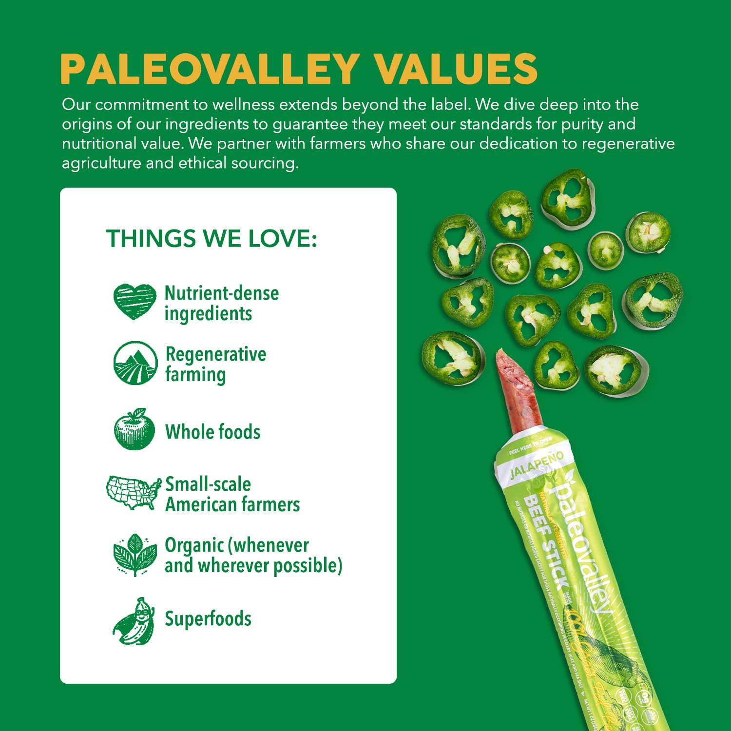 Paleovalley hand holding single jalapeño stick highlighting spicy flavor on-the-go