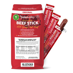 Paleovalley front packaging showing Original beef sticks and convenience