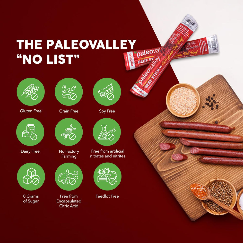 Paleovalley beef sticks inside a backpack showing portability benefit