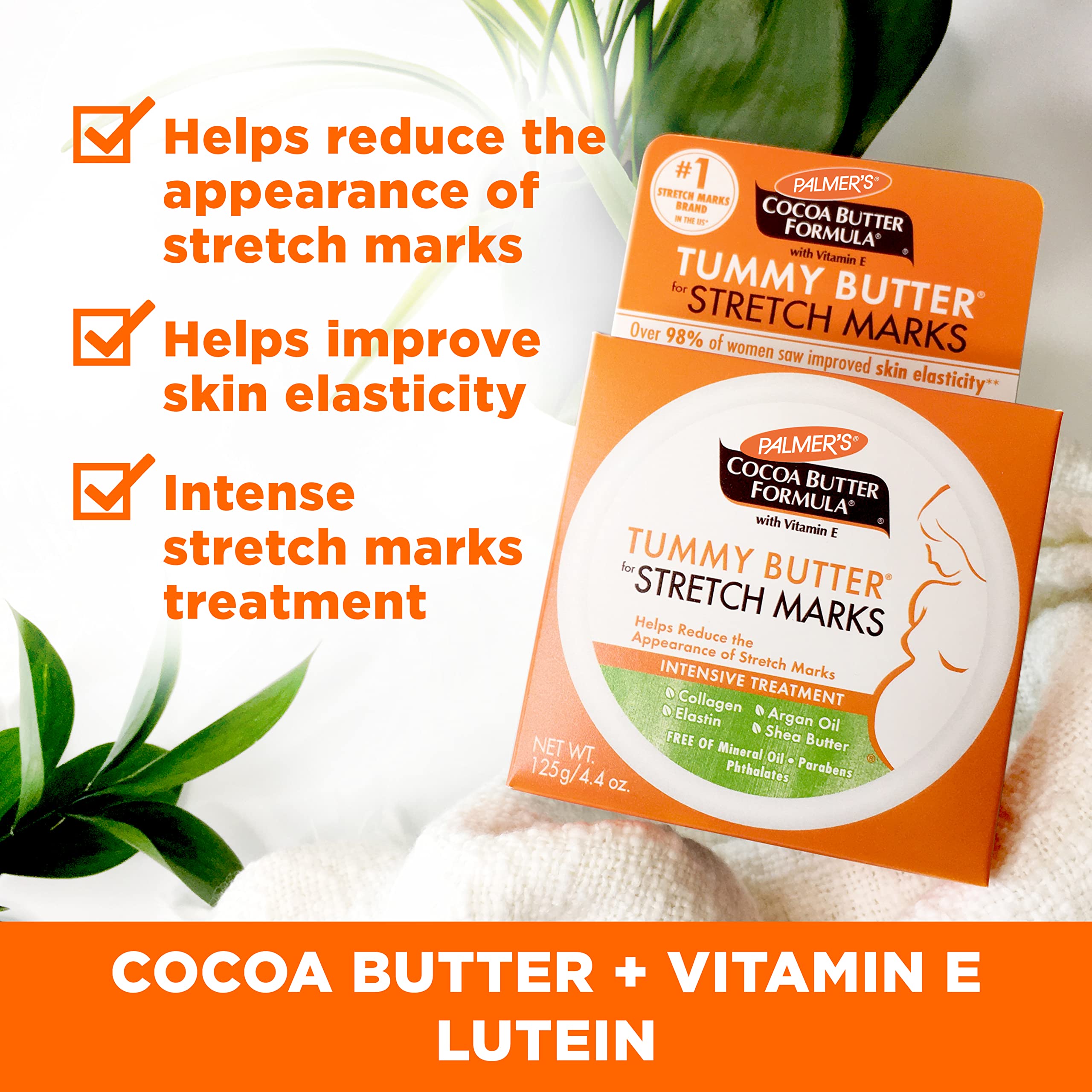 Pregnant woman applying Palmer's tummy butter showing soothing stretch support