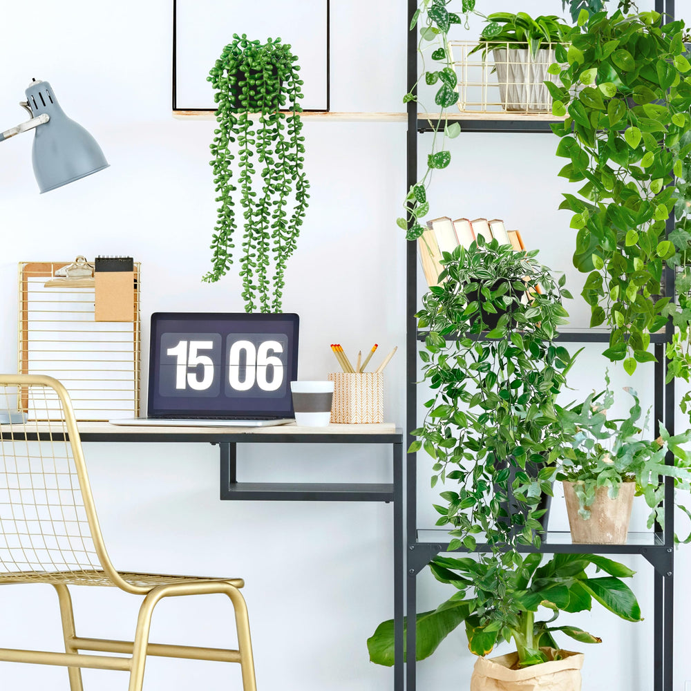 Palonu artificial plants styled in bathroom setting, moisture-ready decor solution