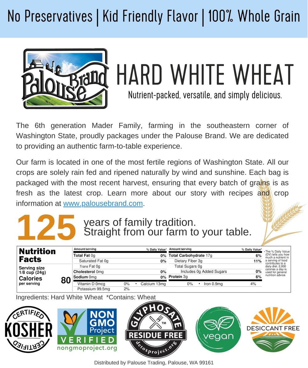 Palouse Brand hand holding grains in field highlights farm-fresh provenance benefit