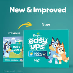 Pampers Easy Ups back packaging close-up listing features and sizing