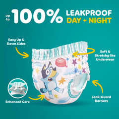 Pampers Easy Ups Bluey design close-up motivating toddlers to pull up independently