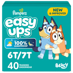 Pampers Easy Ups front packaging showing Bluey design and benefits