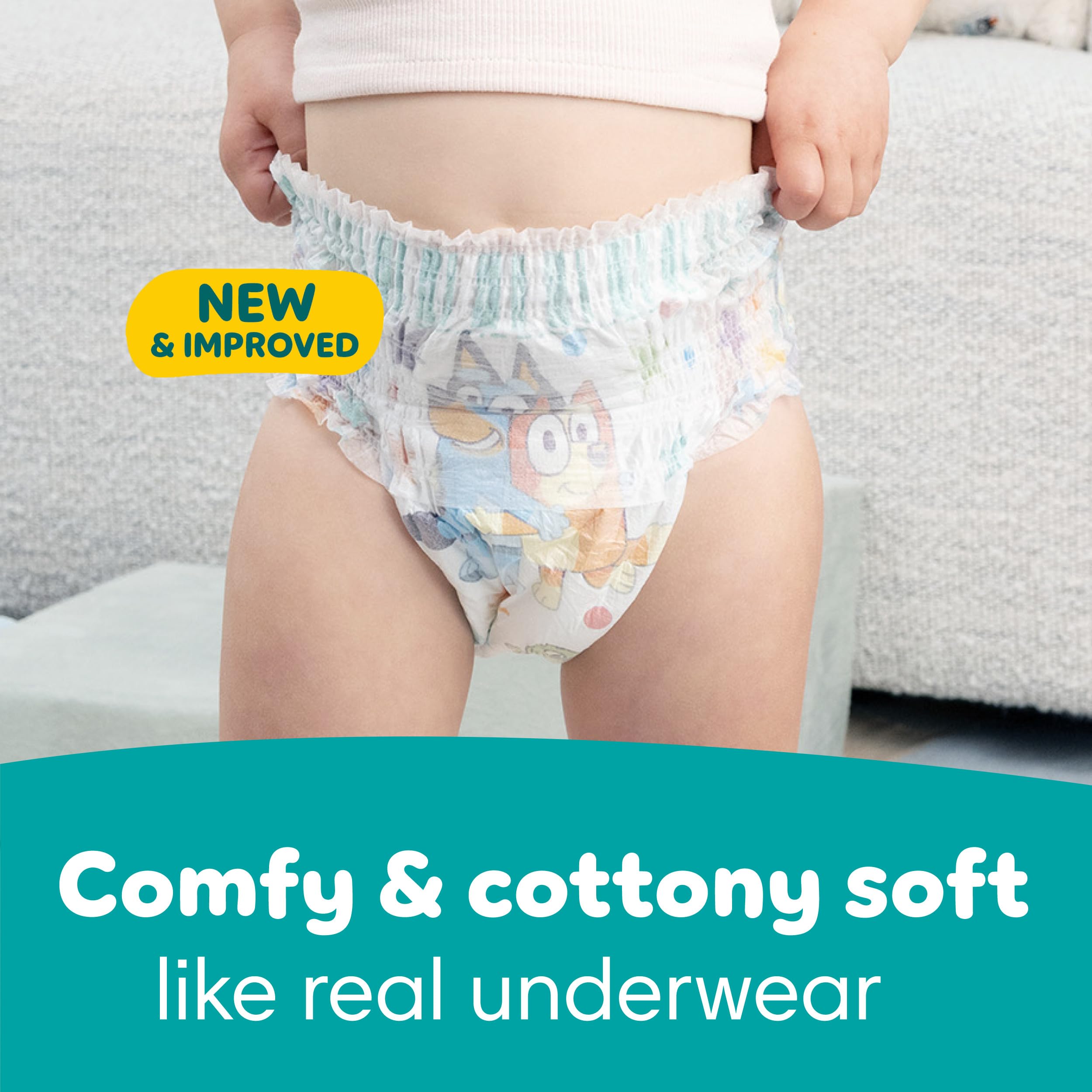 Pampers Easy Ups cottony soft fabric texture highlighting gentle feel on skin