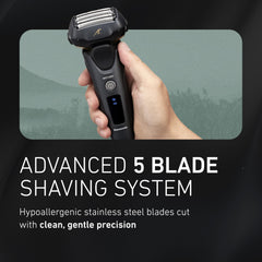Panasonic Arc5 five-blade system detail highlighting fast, close cutting