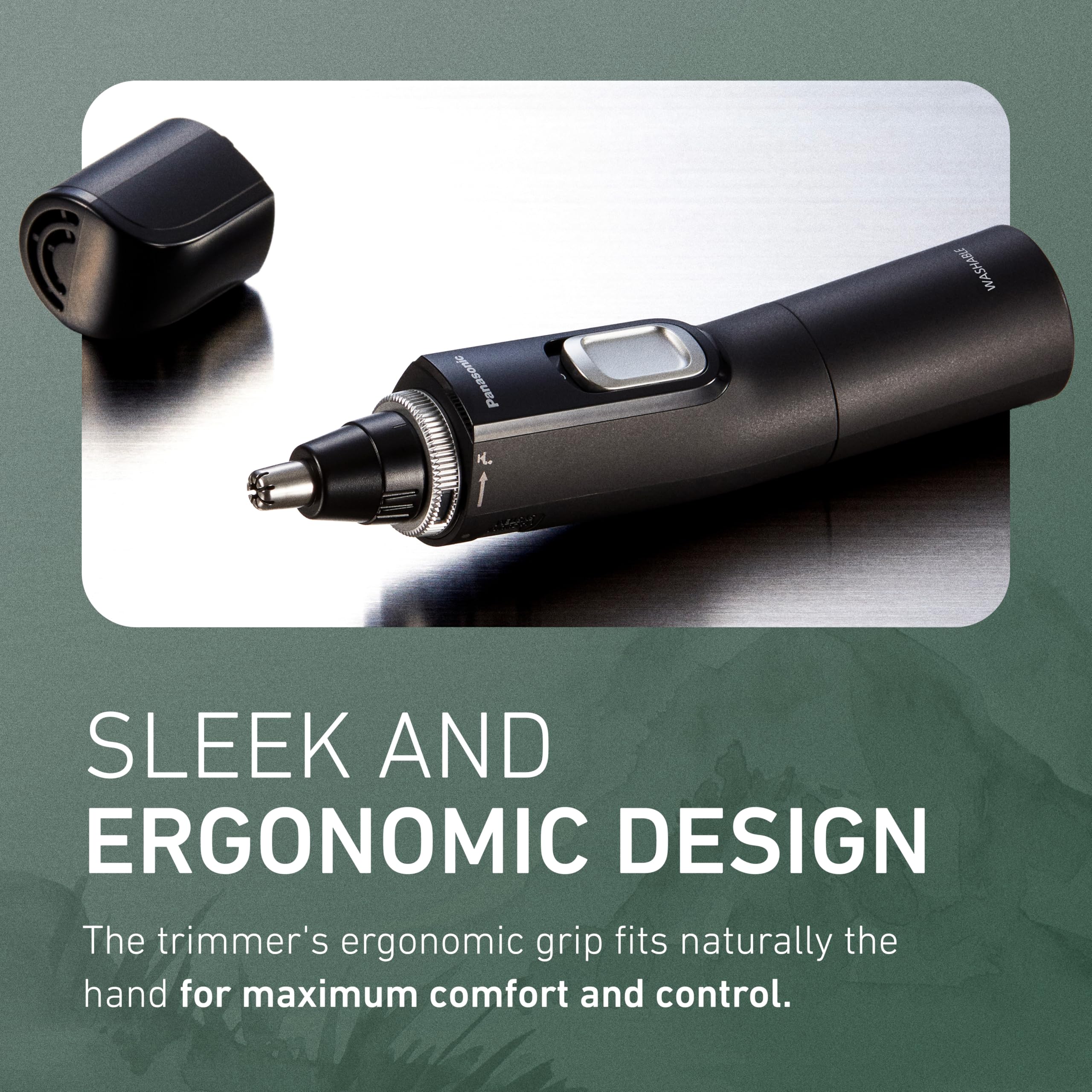 Panasonic ER-GN70-K held in hand showing compact size and travel-ready benefit