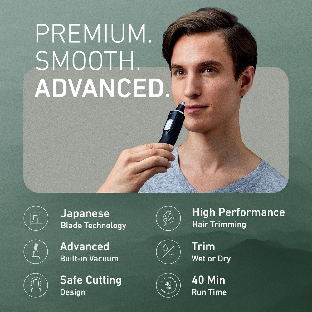 Panasonic ER-GN70-K side profile highlighting ergonomic angle and control benefit