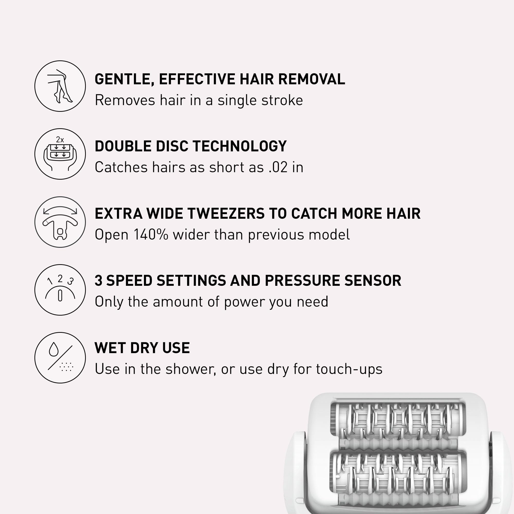 Panasonic gentle cap attached to epilator for softer, controlled hair removal on sensitive areas