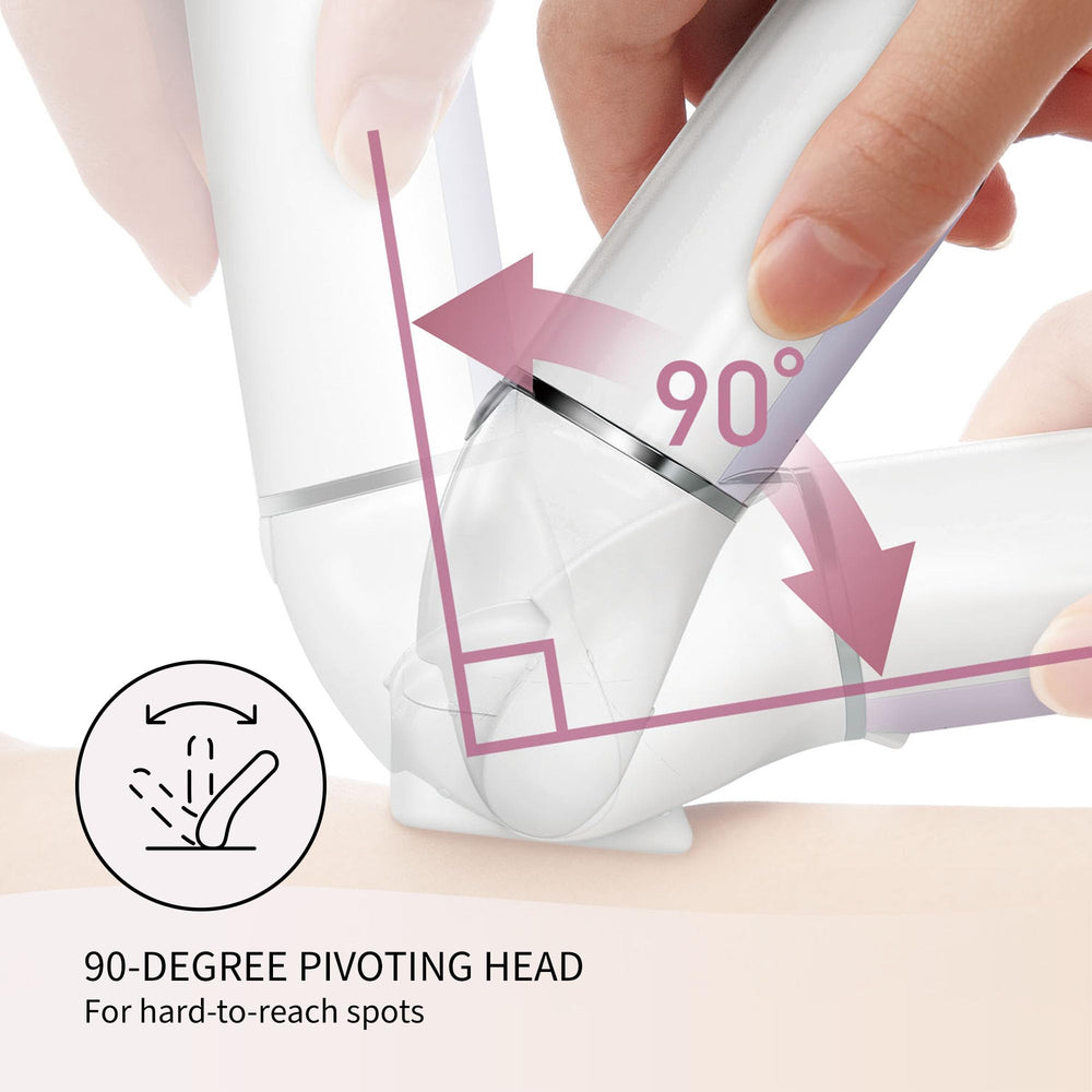 Panasonic epilator used in shower with lather showing wet/dry flexibility and gentler epilation