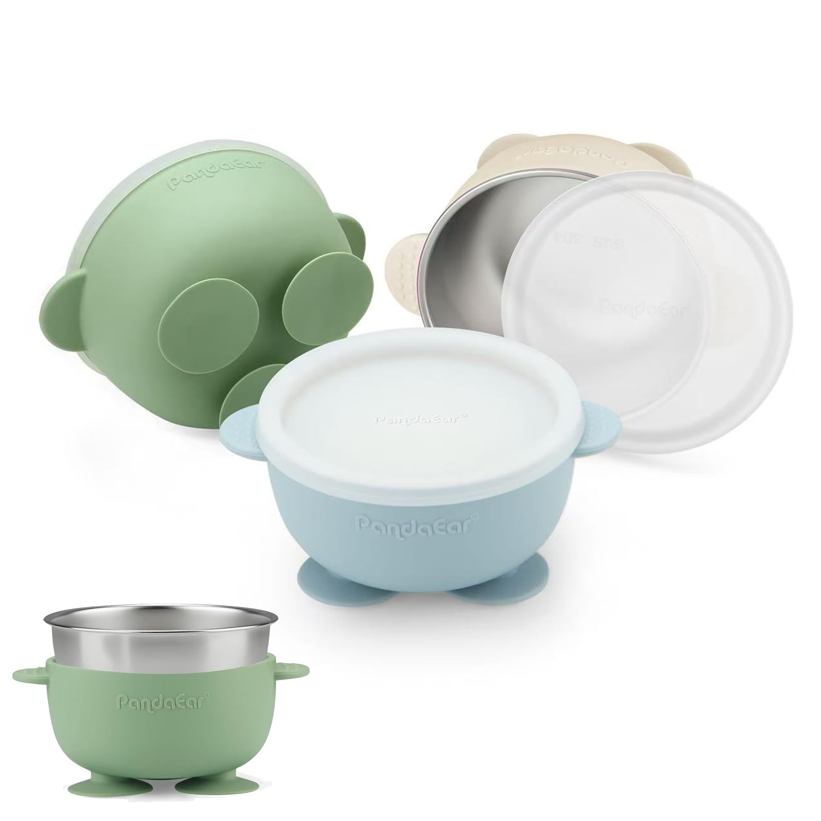 PandaEar front view with lids showing tidy, spill‑free storage
