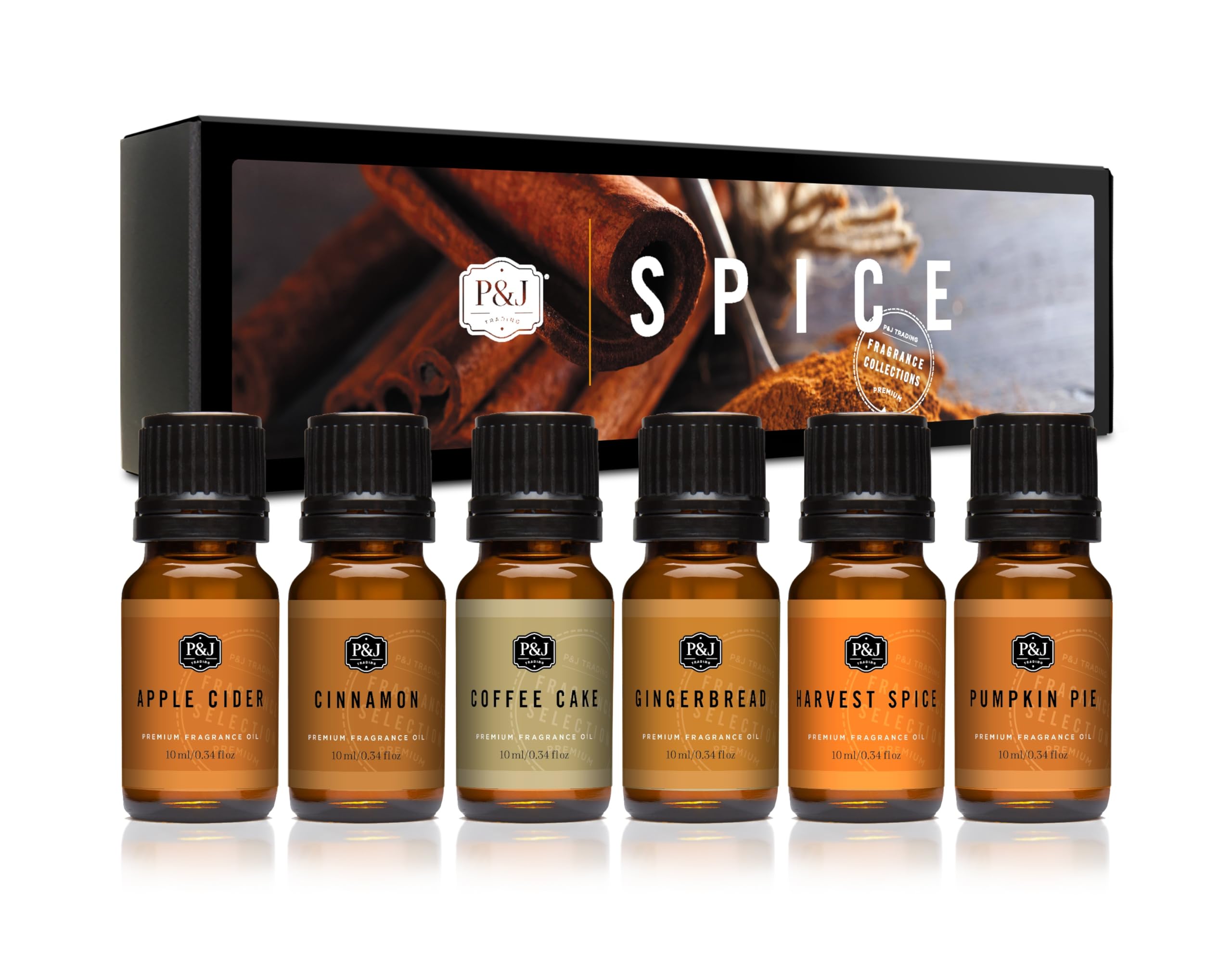 P&J Trading spice set front box showing six 10ml bottles, perfect gifting