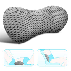 Panduo front view grey lumbar pillow showing ergonomic shape and immediate support