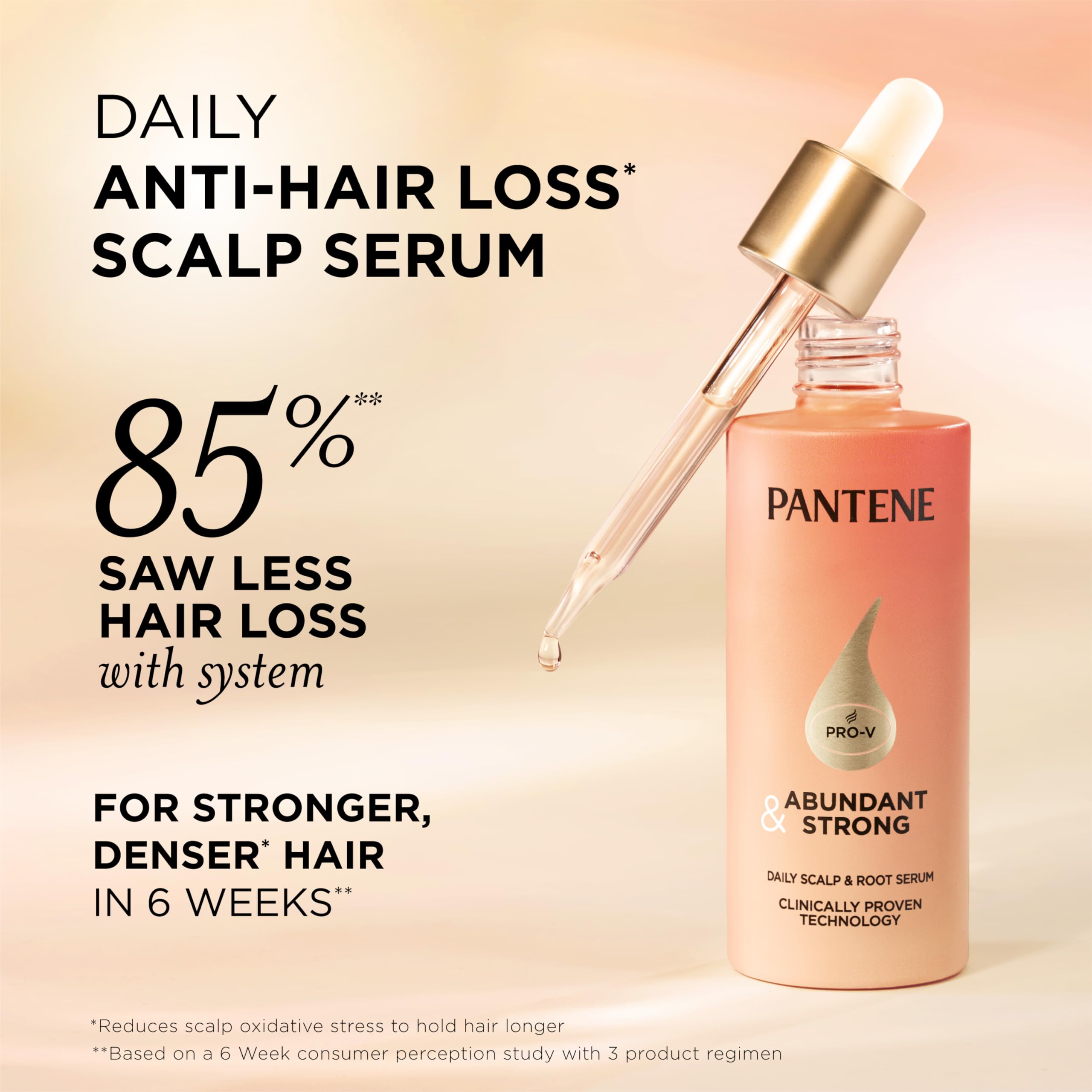 Pantene dropper close-up dispensing serum to show precise daily application and control