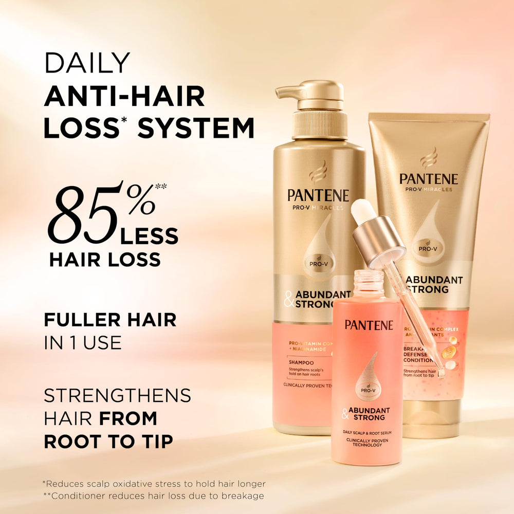 Pantene shampoo pump closeup highlighting easy dispensing and gentle cleansing action