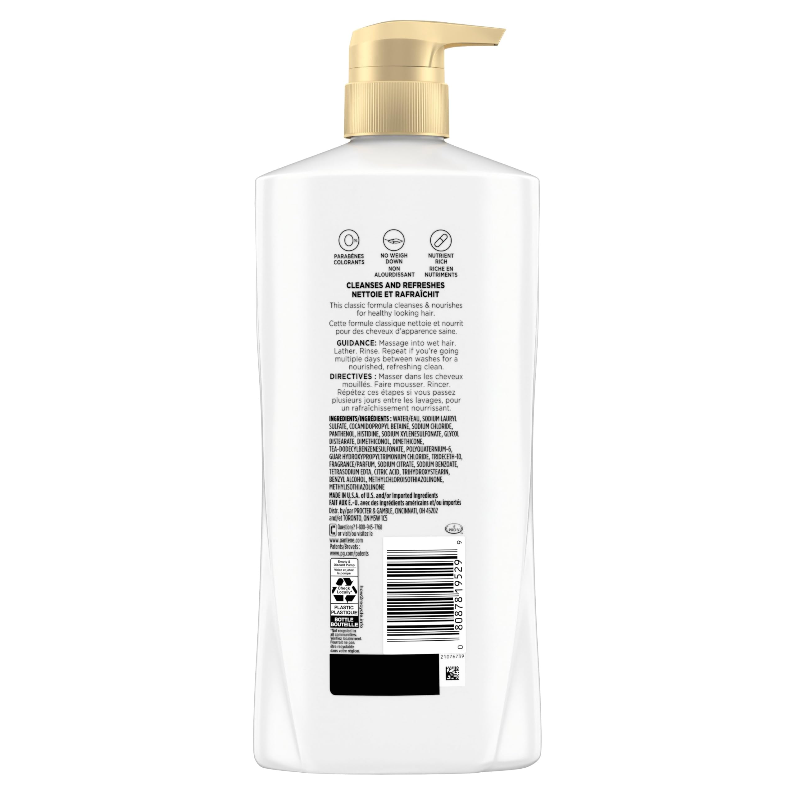 Pantene bottle held next to hand showing true 27.7 oz scale