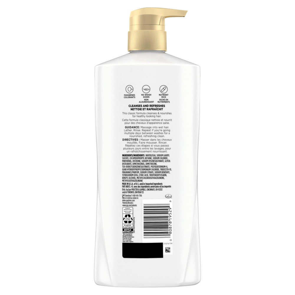 Pantene bottle held next to hand showing true 27.7 oz scale