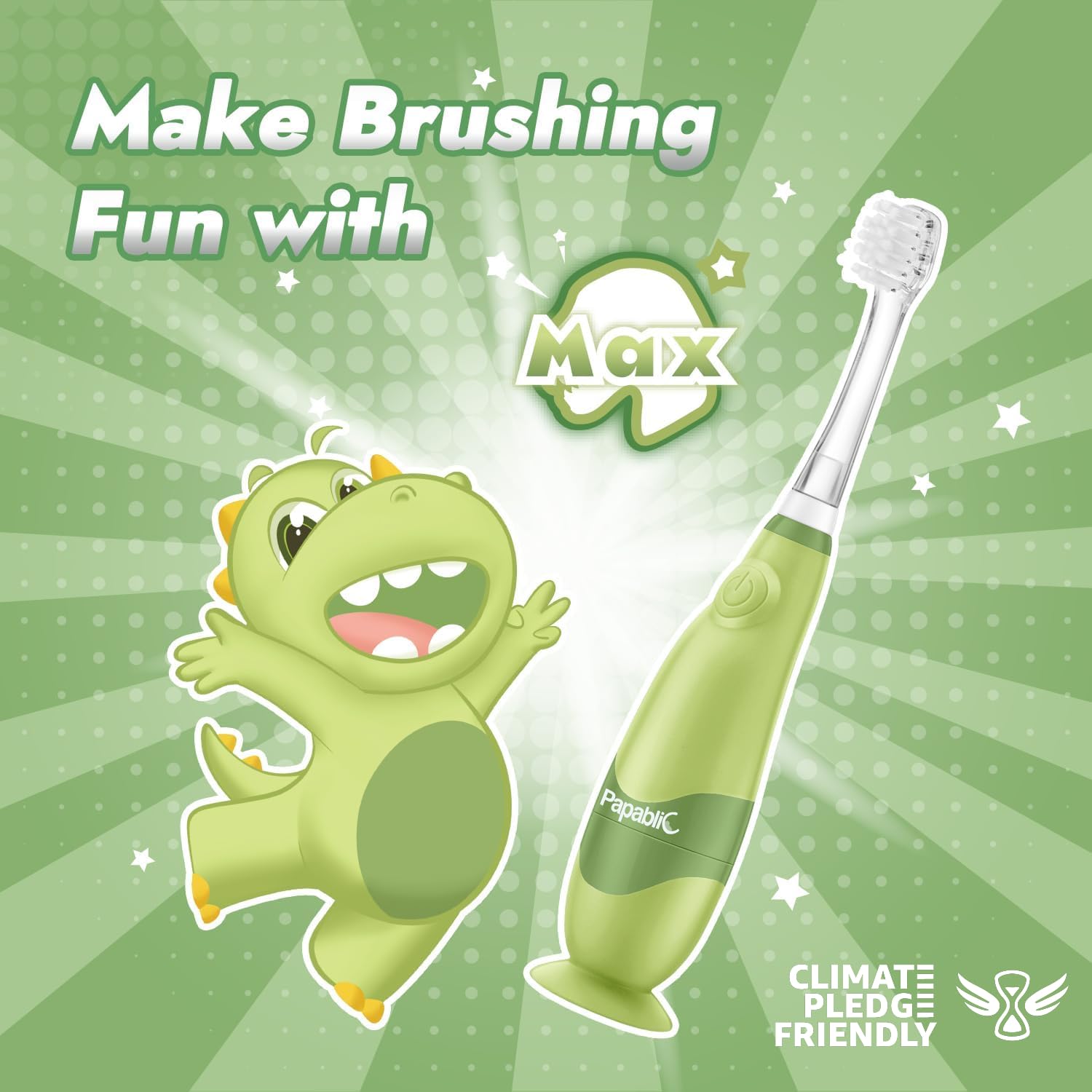 Papablic Max close-up of soft bristles and brush head for gentle toddler cleaning