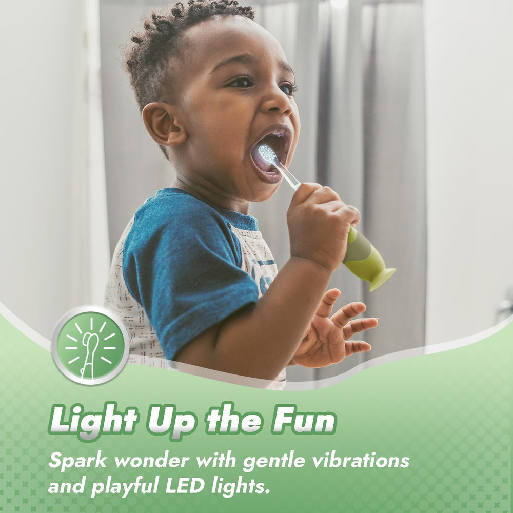 Papablic Max LED illuminated in use to help parents see teeth and encourage brushing