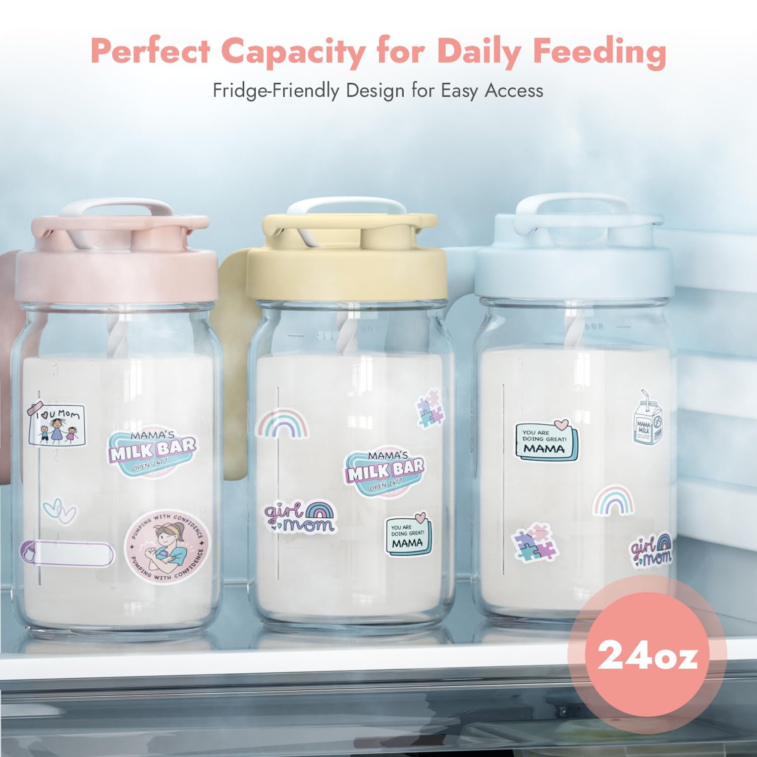 Papablic next to baby bottle for scale showing 24 oz capacity benefit