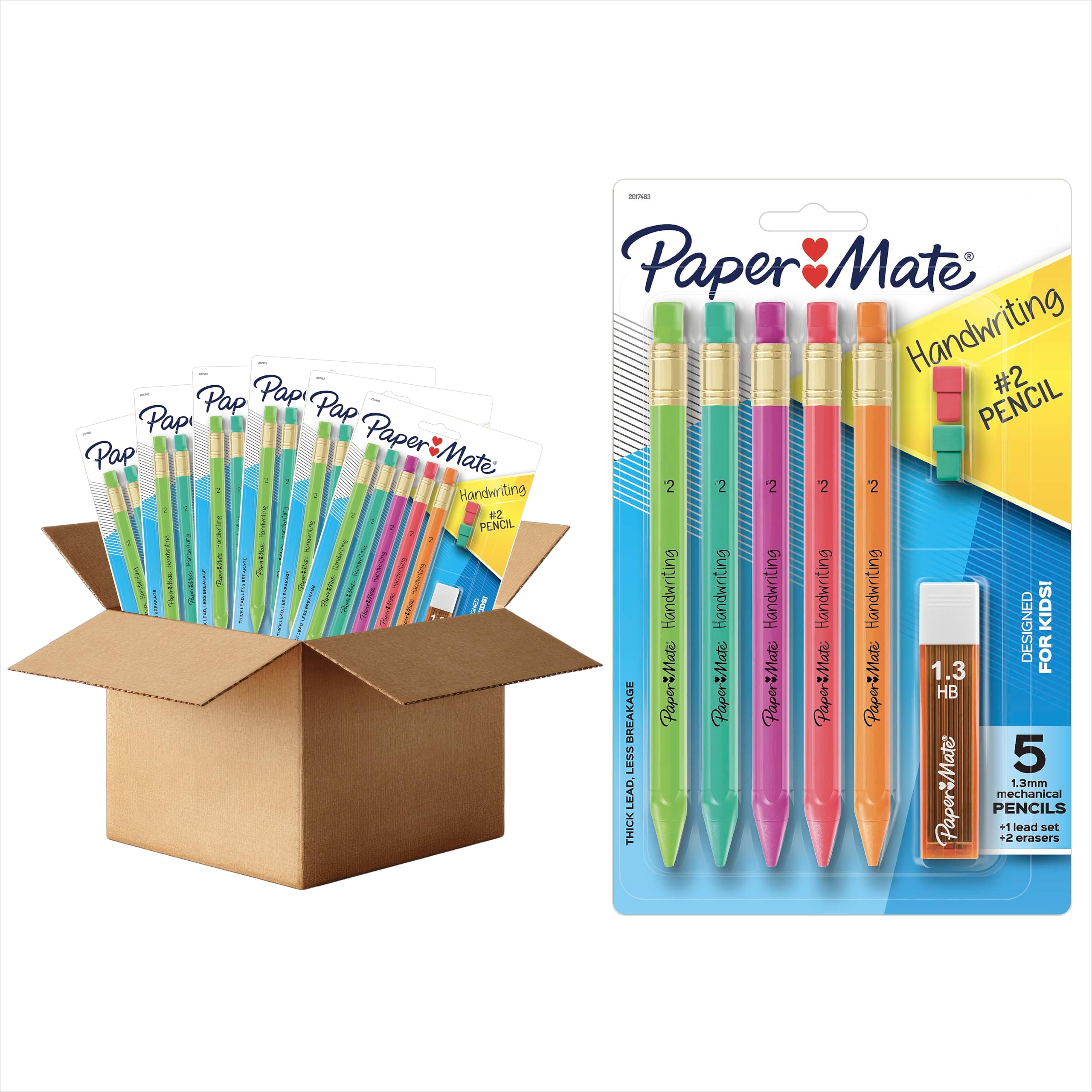 Paper Mate front packaging showing six retail packs and contents for easy stocking