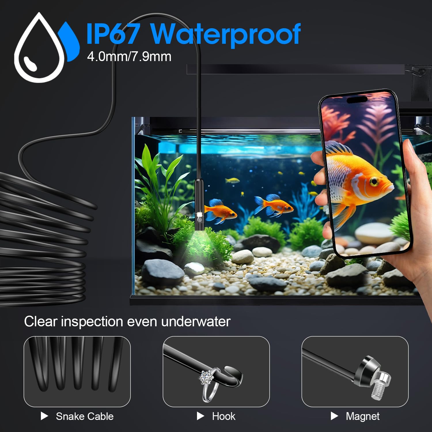 PAPIBLU endoscope inside a pipe demonstrating waterproof inspection capability